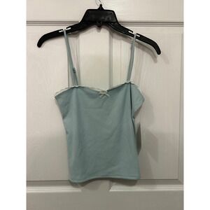 Electric Behaviour Light Blue Ribbed Lace Trim Bow Cami Tank Top Y2K Small NWT